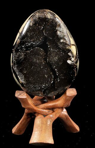 Septarian Dragon Egg Geode - Black Crystals #37289